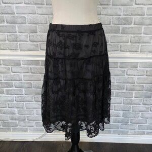 Sundance Black Lace Tiered Skirt Womens 8 Feminine Whimseygoth Cottage Lined